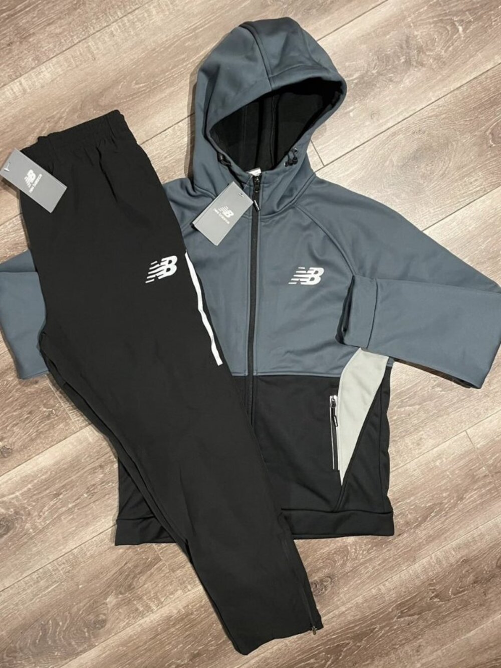 New Balance Seasonal Premium Hooded Jacket & Track Pants Set Grey/Black Men's Si